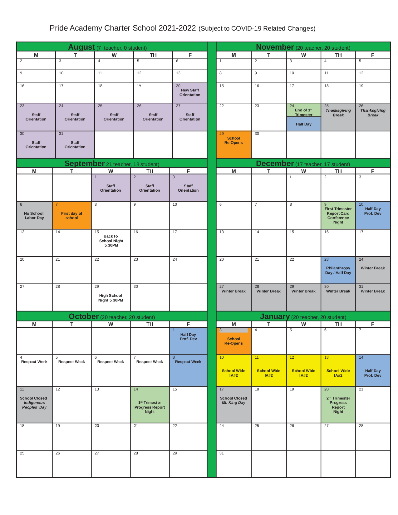 School Calendar 20212022 Pride Academy
